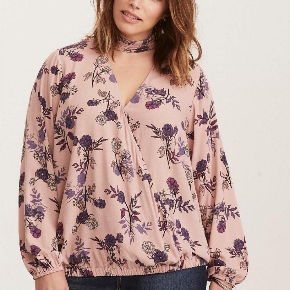 Torrid Chiffon Mock Neck Surplice Blouse
